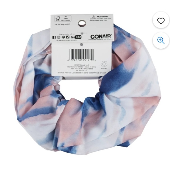 Conair Earth-Friendly Upcycled Shower Scrunchie Hair Ties Blue & Pink Swirl - Picture 2 of 5